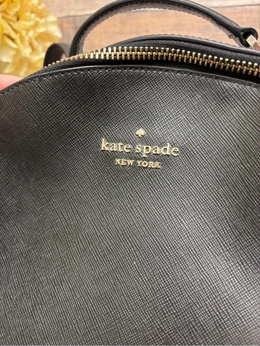 Kate Spade Black Leather Medium Backpack w/ Gold